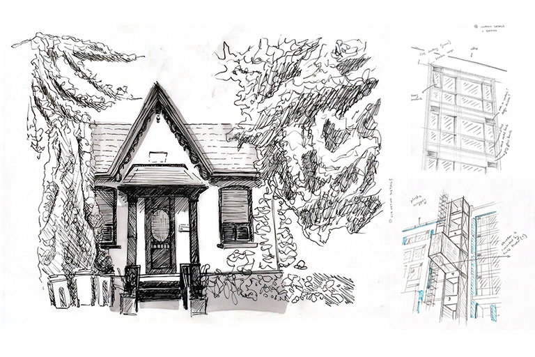 A series of featured building sketches